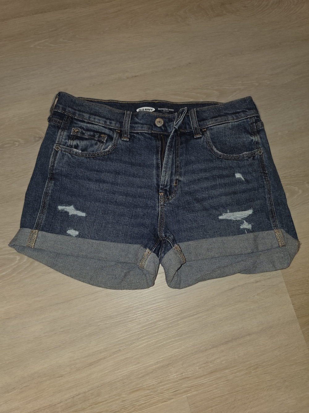 Old Navy Dark Blue Distressed Rolled Hem Denim Shorts